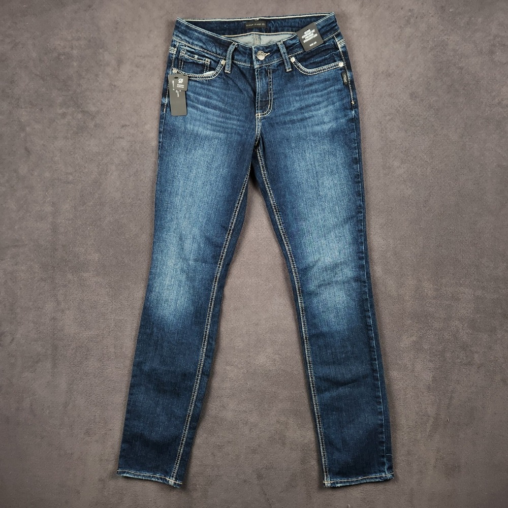 Silver Jeans Elyse Comfort Fit Mid Rise Straight Leg Jeans Womens 26x33 Blue NEW